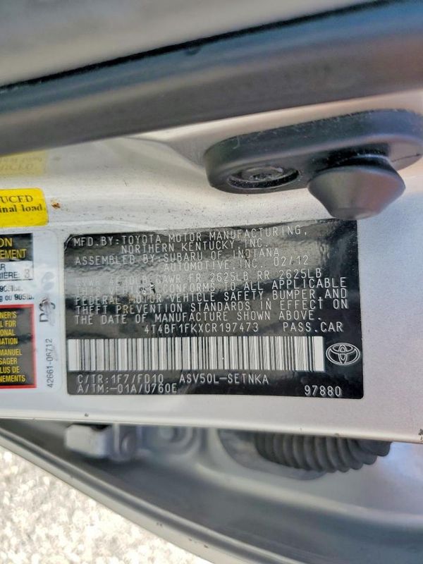 2012 TOYOTA CAMRY — VINS