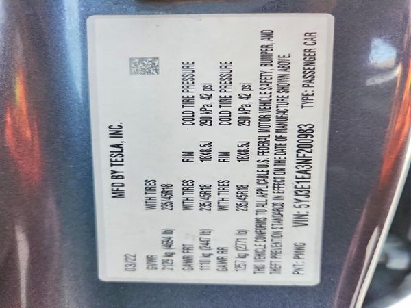 2022 TESLA MODEL 3