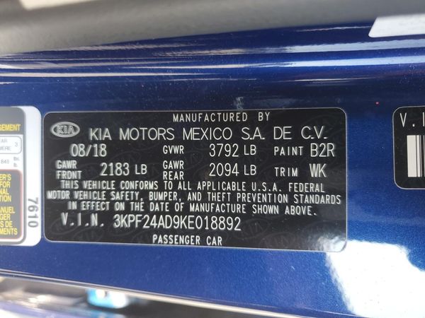 2019 KIA FORTE FE/LX/LXS — VINS