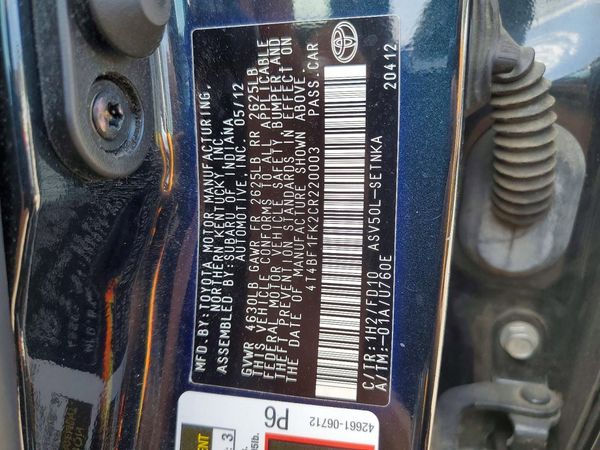 2012 TOYOTA CAMRY