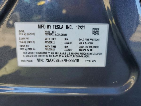 2022 TESLA MODEL X — VINS