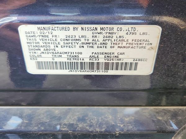 2012 INFINITI G25 — VINS