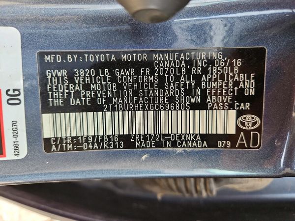 2016 TOYOTA COROLLA