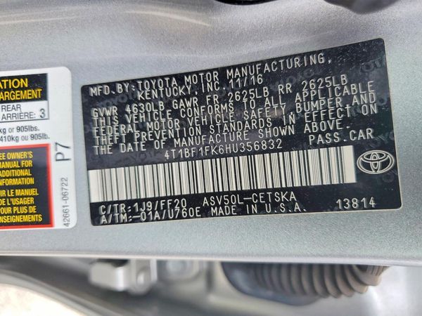 2017 TOYOTA CAMRY LE/SE/XLE/XSE