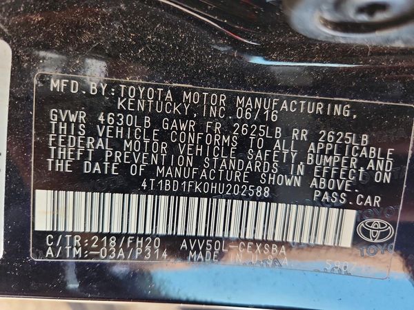 2017 TOYOTA CAMRY LE/SE/XLE Hybrid