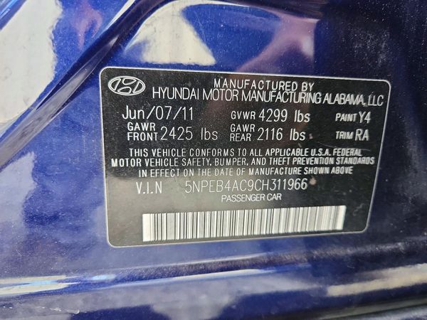 2012 HYUNDAI SONATA Middle-low level