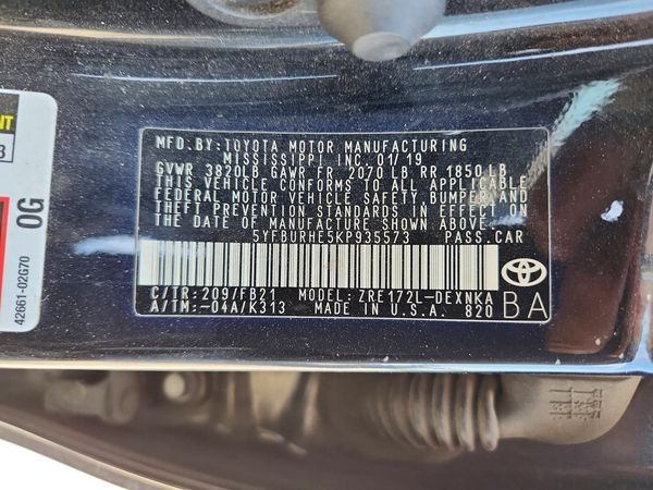 2019 TOYOTA COROLLA L/LE/SE/XLE/XSE