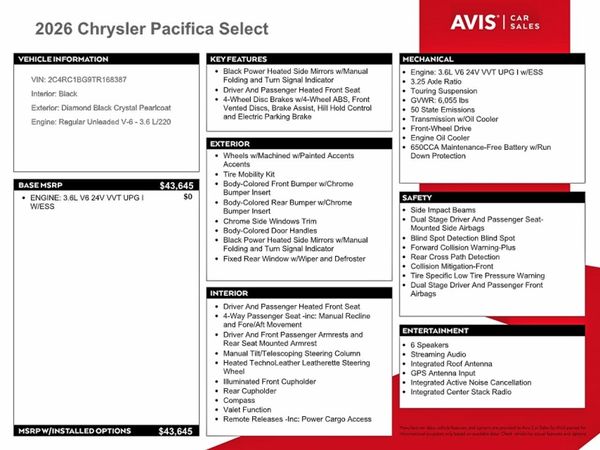 2026 CHRYSLER PACIFICA Select