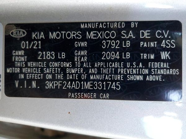 2021 KIA FORTE FE, LXS