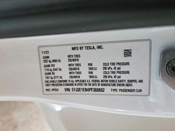 2023 TESLA MODEL 3 — VINS