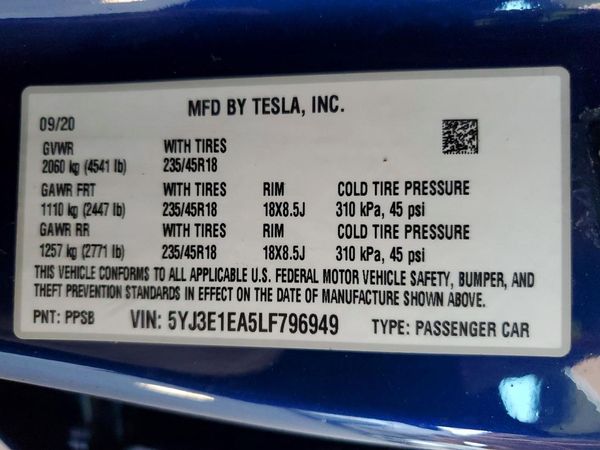 2020 TESLA MODEL 3