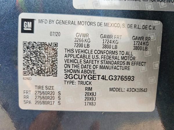 2020 CHEVROLET SILVERADO LTZ — VINS