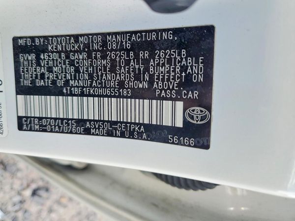 2017 TOYOTA CAMRY LE/SE/XLE/XSE — VINS