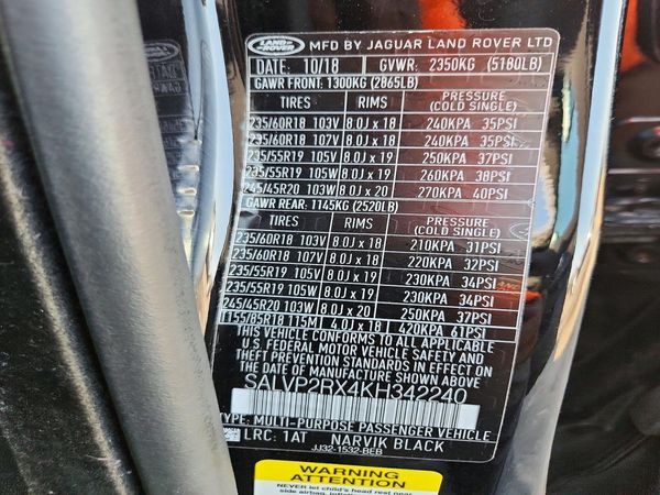 2019 LAND ROVER RANGEROVER SE/SE Premium — VINS