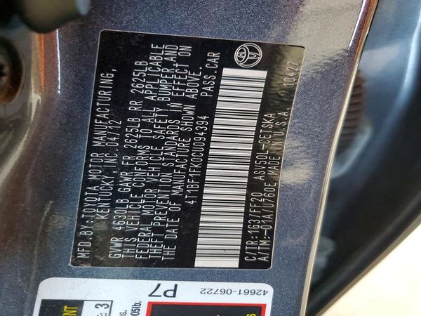 2012 TOYOTA CAMRY