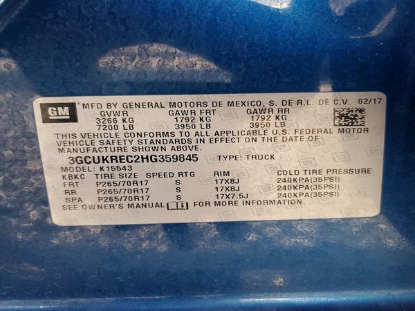 2017 CHEVROLET SILVERADO LT — VINS