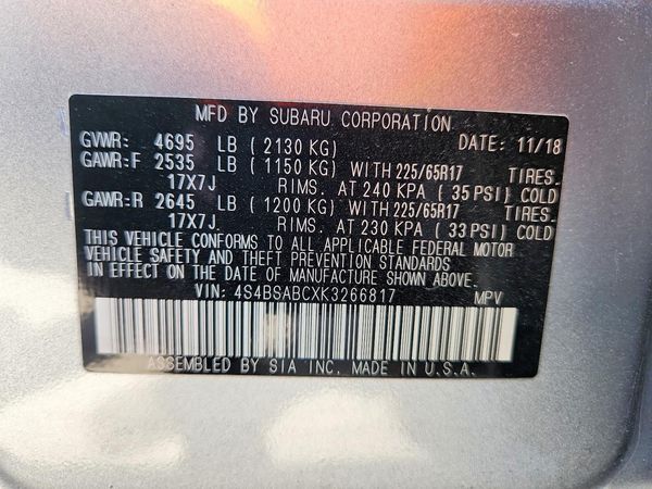 2019 SUBARU OUTBACK Base+ES