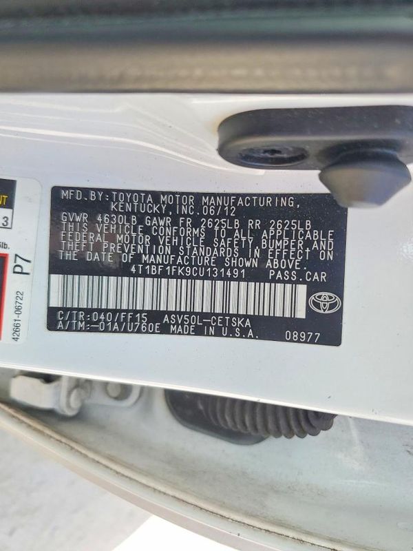 2012 TOYOTA CAMRY — VINS