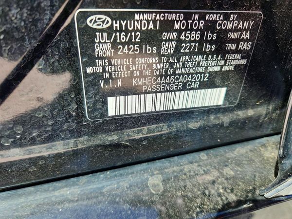 2012 HYUNDAI SONATA Middle level — VINS