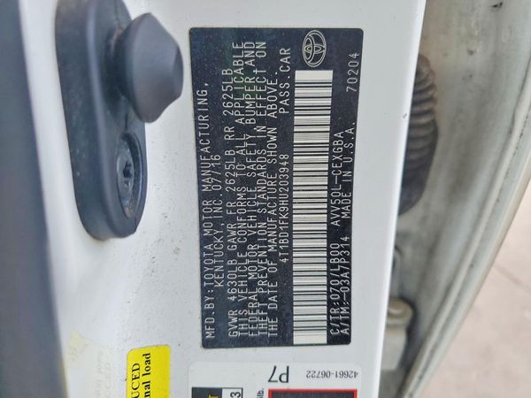 2017 TOYOTA CAMRY SOLA LE/SE/XLE Hybrid — VINS