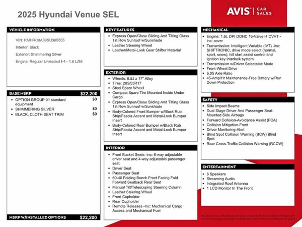2025 HYUNDAI VENUE SEL, Limited