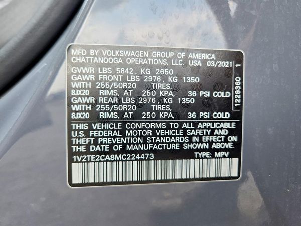 2021 VOLKSWAGEN ATLAS 4Motion SEL Premium — VINS