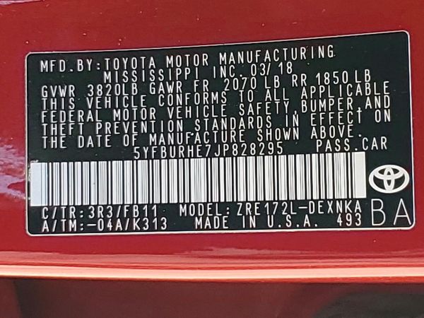 2018 TOYOTA COROLLA L/LE/SE/XLE/XSE