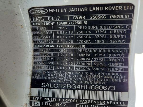 2017 LAND ROVER DISCOVERY SPORT HSE — VINS