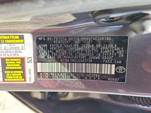 2018 TOYOTA CAMRY XSE — VINS