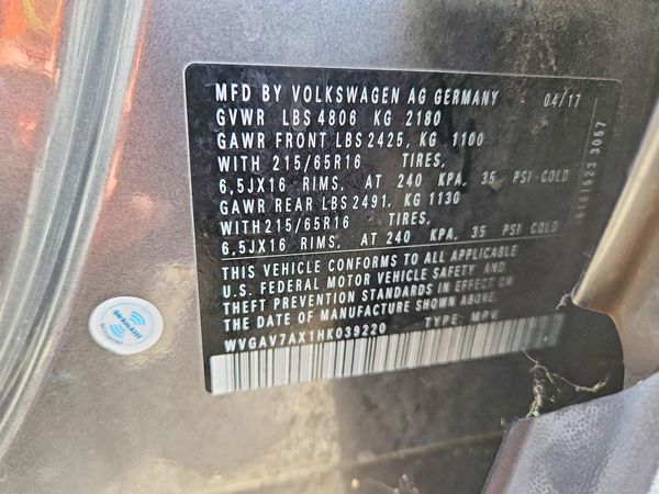 2017 VOLKSWAGEN TIGUAN S, Limited — VINS