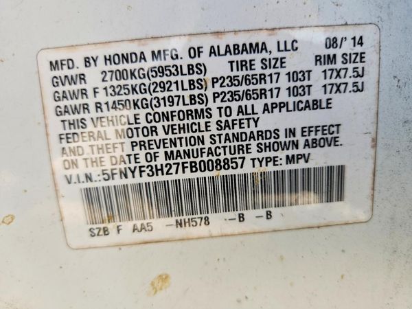 2015 HONDA PILOT LX — VINS