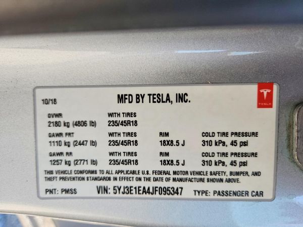 2018 TESLA MODEL 3 — VINS
