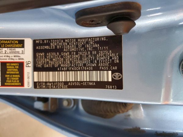 2012 TOYOTA CAMRY — VINS