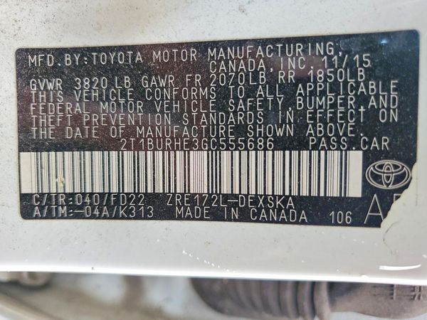 2016 TOYOTA COROLLA