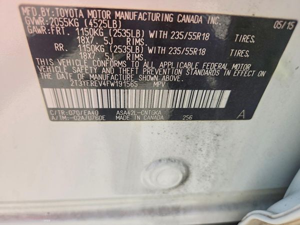 2015 TOYOTA RAV4 Limited (G Grade) — VINS