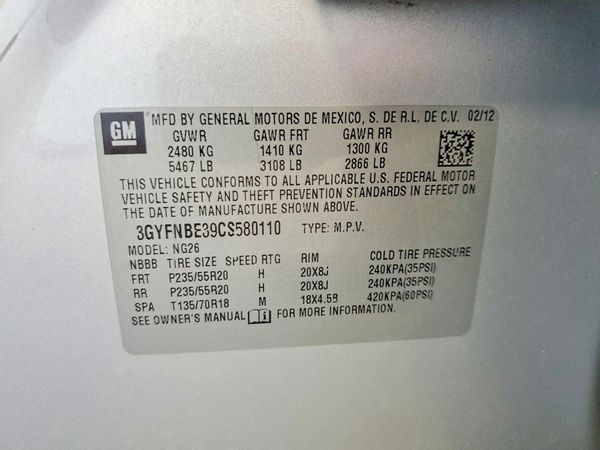 2012 CADILLAC SRX Performance — VINS