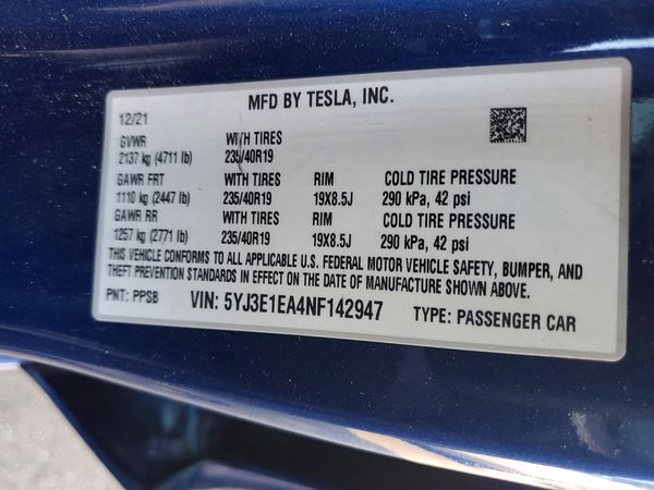 2022 TESLA MODEL 3
