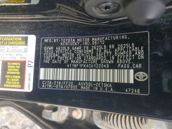 2012 TOYOTA CAMRY