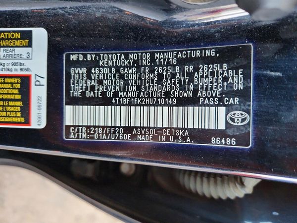 2017 TOYOTA CAMRY LE/SE/XLE/XSE