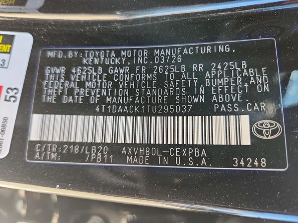 2026 TOYOTA CAMRY — VINS