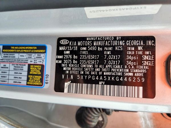 2019 KIA SORENTO L, LX, S
