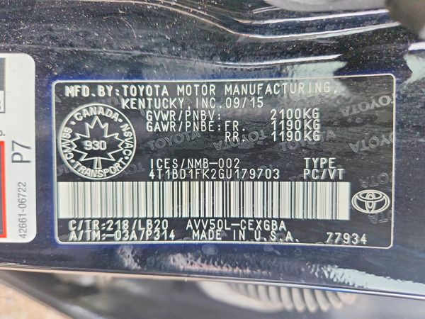 2016 TOYOTA CAMRY Hybrid