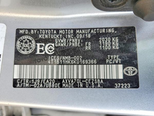2019 TOYOTA CAMRY L/LE/SE/XLE