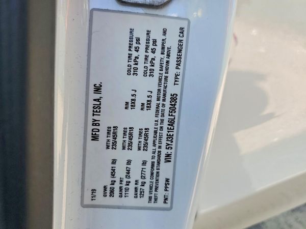 2020 TESLA MODEL 3
