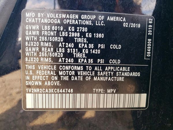 2019 VOLKSWAGEN ATLAS 4Motion SEL Premium