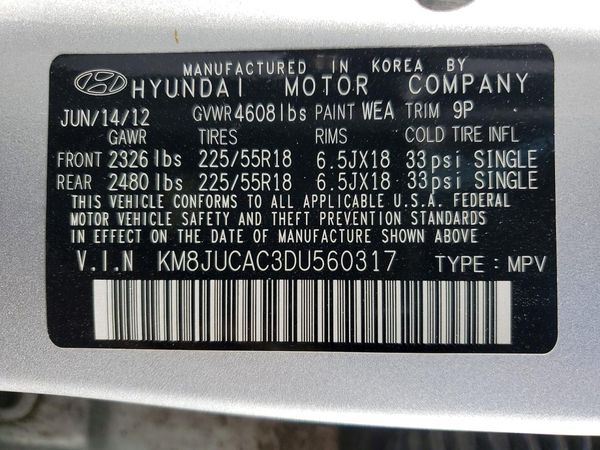 2013 HYUNDAI TUCSON — VINS