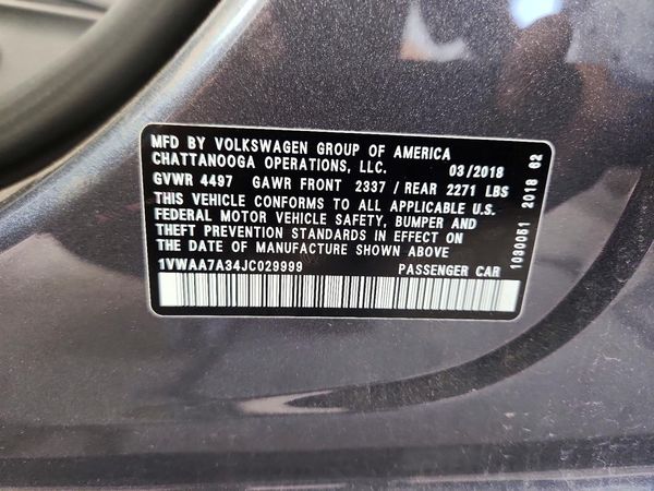 2018 VOLKSWAGEN PASSAT S, R-Line — VINS