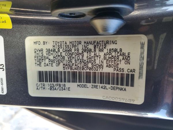 2012 TOYOTA COROLLA