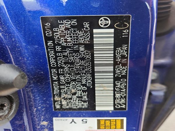 2016 TOYOTA PRIUS One/Two