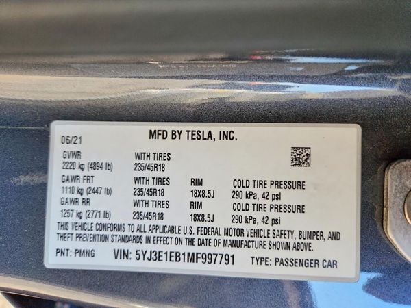 2021 TESLA MODEL 3